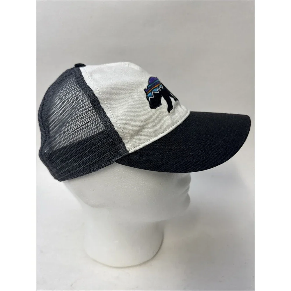 Patagonia Unisex Mesh Trucker Snapback Hat Bear Logo Gray White Blue